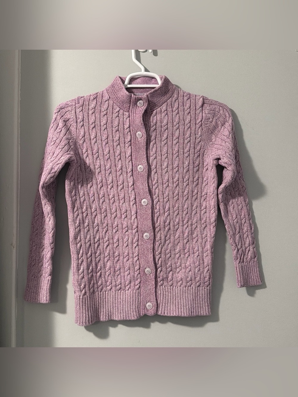 LL BEAN Cardigan Womens Small Sweater Button Up Ribbed Cable Knit Cotton Purple